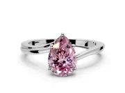 Solitaire Engagement Ring Setting for Fancy Pink Pear-Shaped Center with Plain Bypass Twist Band and Prong Head in White Gold