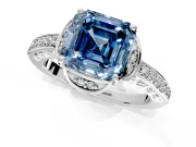 Floral Engagement Ring Setting for Fancy Blue Asscher Cut Center with Four Accent Clusters and Prong Head in Sterling Silver