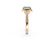 Floral Engagement Ring Setting for Fancy Green Asscher Cut Center with Four Accent Clusters and Prong Head in Rose Gold