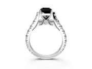 Solitaire Engagement Ring Setting for Fancy Black Radiant Cut Center with Pave Cathedral Shoulders and Prong Head in Platinum