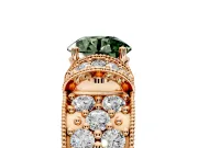 Pave Engagement Ring Setting for Fancy Green Round Cut Center with Curved Accent Rows, Openwork and Prong Head in Rose Gold