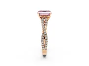 Solitaire Engagement Ring Setting for Fancy Pink Asscher Cut Center with Twisted Pave Split Shank and Prong Head in Rose Gold