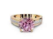 Solitaire Engagement Ring Setting for Fancy Pink Round Cut Center with Channel Band and Double Claw Prong Head in Yellow Gold
