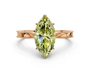 Solitaire Engagement Ring Setting for Fancy Yellow Marquise Center with Engraved Milgrain Band and Prong Head in Rose Gold