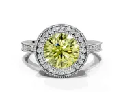 Halo Engagement Ring Setting for Fancy Yellow Round Cut Center with Milgrain Halo, Pave Band and Prong Head in Sterling Silver