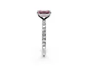 Solitaire Engagement Ring Setting for Fancy Pink Emerald Cut Center with Micro Pave Band and Prong Head in Sterling Silver
