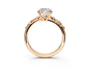 Solitaire Engagement Ring Setting for Cushion Cut Center with Trailing Leaf Accent Band and Prong Head in Rose Gold
