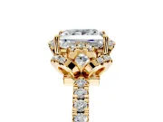 Halo Engagement Ring Setting for Princess Cut Center with Openwork Halo, Pave Band and Prong Head in Yellow Gold