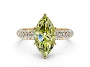 Solitaire Engagement Ring Setting for Fancy Yellow Marquise Center with Domed Multi-Row Pave Band and Prong Head in Yellow Gold