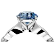 Solitaire Engagement Ring Setting for Fancy Blue Round Cut Center with Carved Leaf Shoulders and Prong Head in Platinum