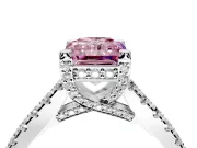 Solitaire Engagement Ring Setting for Fancy Pink Radiant Cut Center with Widening Pave Band and Claw Prong Head in Sterling Silver