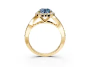 Halo Engagement Ring Setting for Fancy Blue Round Cut Center with Pave Split Shank and Prong Head in Yellow Gold
