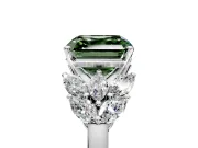 Leaf Cluster Engagement Ring Setting for Fancy Green Asscher Cut Center with Marquise Accents and Prong Head in Platinum