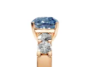 5 Stone Engagement Ring Setting for Fancy Blue Cushion Cut Center with Plain Band and Prong Head in Rose Gold