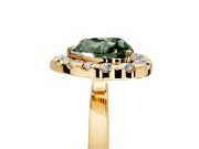 Halo Engagement Ring Setting for Fancy Green Heart-Shaped Center with Thin Plain Band and Prong Head in Yellow Gold