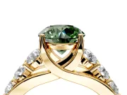 Solitaire Engagement Ring Setting for Fancy Green Round Cut Center with Graduated Shared Prongs and Prong Head in Yellow Gold