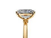 Solitaire Engagement Ring Setting for Emerald Cut Center with Straight Thin Band and Prong Head in Yellow Gold