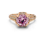 Solitaire Engagement Ring Setting for Fancy Pink Cushion Cut Center with Accented Split Shank and Prong Head in Rose Gold