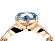 Solitaire Engagement Ring Setting for Fancy Blue Heart-Shaped Center with Carved Leaf Shoulders and Prong Head in Rose Gold