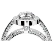Halo Engagement Ring Setting for Oval Center with Framed Halo, Pave Band and Prong Head in Sterling Silver