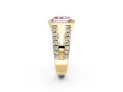 Halo Engagement Ring Setting for Fancy Pink Asscher Cut Center with Wide-Open Pave Split Shank and Prong Head in Yellow Gold