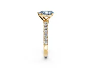 Open Basket Engagement Ring Setting for Fancy Blue Pear-Shaped Center with Pave Band and Prong Head in Yellow Gold