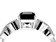 Leaf Engagement Ring Setting for Fancy Black Emerald Cut Center with Milgrain Accent Band and Prong Head in Platinum