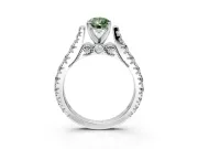 Solitaire Engagement Ring Setting for Fancy Green Pear-Shaped Center with Pave Cathedral Shoulders and Prong Head in Platinum