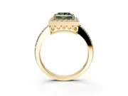 Halo Engagement Ring Setting for Fancy Green Princess Cut Center with Heart-Shaped Openwork, Pave Band and Prong Head in Yellow Gold