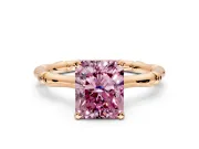 Solitaire Engagement Ring Setting for Fancy Pink Radiant Cut Center with Bamboo Band and Prong Head in Rose Gold