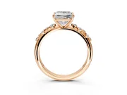 Cluster Engagement Ring Setting for Princess Cut Center with Round Cut Accent Band and Prong Head in Rose Gold