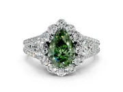 Halo Engagement Ring Setting for Fancy Green Pear-Shaped Center with Two-Strand Split Shank and Prong Head in Platinum