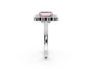 Cluster Halo Engagement Ring Setting for Fancy Pink Asscher Cut Center with Milgrain Bezel Accents and Prong Head in Sterling Silver