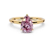 Low-Set Solitaire Engagement Ring Setting for Fancy Pink Pear-Shaped Center with Thin Plain Band and Prong Head in Yellow Gold