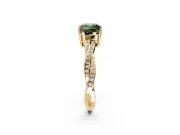 Solitaire Engagement Ring Setting for Fancy Green Cushion Cut Center with Twisted Pave Band and Prong Head in Yellow Gold