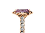 Floral Engagement Ring Setting for Fancy Pink Emerald Cut Center with Pave Band and Floral Prong Head in Rose Gold