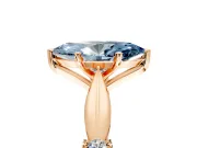 Solitaire Engagement Ring Setting for Fancy Blue Marquise Center with Carved Leaf Shoulders and Prong Head in Rose Gold