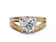 Split Shank Engagement Ring Setting for Heart-Shaped Center with Pave Split Shank and Prong Head in Yellow Gold