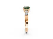 5 Stone Engagement Ring Setting for Fancy Green Cushion Cut Center with Plain Band and Prong Head in Rose Gold