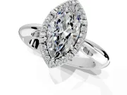 Halo Engagement Ring Setting for Marquise Center with Tapered Plain Band and Prong Head in White Gold