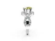 Halo Engagement Ring Setting for Fancy Yellow Oval Center with Pave Infinity Twist Band and Prong Head in Platinum