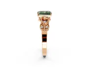 Leaf Engagement Ring Setting for Fancy Green Radiant Cut Center with Milgrain Accent Band and Prong Head in Rose Gold