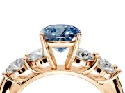 5 Stone Engagement Ring Setting for Fancy Blue Cushion Cut Center with Graduated Accents and Prong Head in Rose Gold