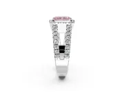 Halo Engagement Ring Setting for Fancy Pink Radiant Cut Center with Wide-Open Pave Split Shank and Prong Head in Platinum
