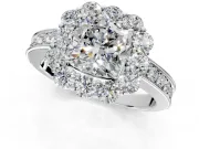 Halo Engagement Ring Setting for Cushion Cut Center with Milgrain Channel Band and Prong Head in Sterling Silver