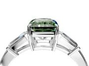 3 Stone Engagement Ring Setting for Fancy Green Radiant Cut Center with Baguette Accents and Prong Head in White Gold