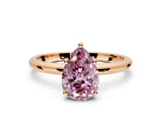 Hidden Halo Engagement Ring Setting for Fancy Pink Pear-Shaped Center with Thin Round-Wire Band and Prong Head in Rose Gold