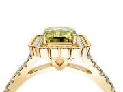 Milgrain Floral Halo Engagement Ring Setting for Fancy Yellow Emerald Cut Center with Pave Band and Prong Head in Yellow Gold