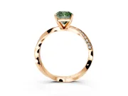 Side Accent Engagement Ring Setting for Fancy Green Cushion Cut Center with Accent Shoulders and Prong Head in Rose Gold