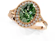 Halo Engagement Ring Setting for Fancy Green Oval Center with Milgrain Rim, Pave Band and Prong Head in Rose Gold